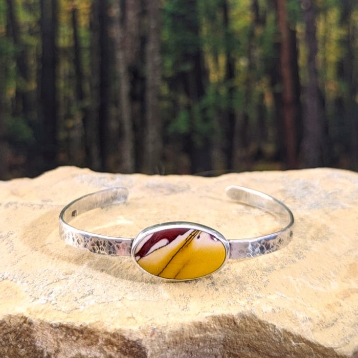 Sterling silver Mookaite cuff bracelet handcrafted in Illinois