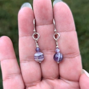 A pair of Sterling Silver and Amethyst earrings handmade in Illinois