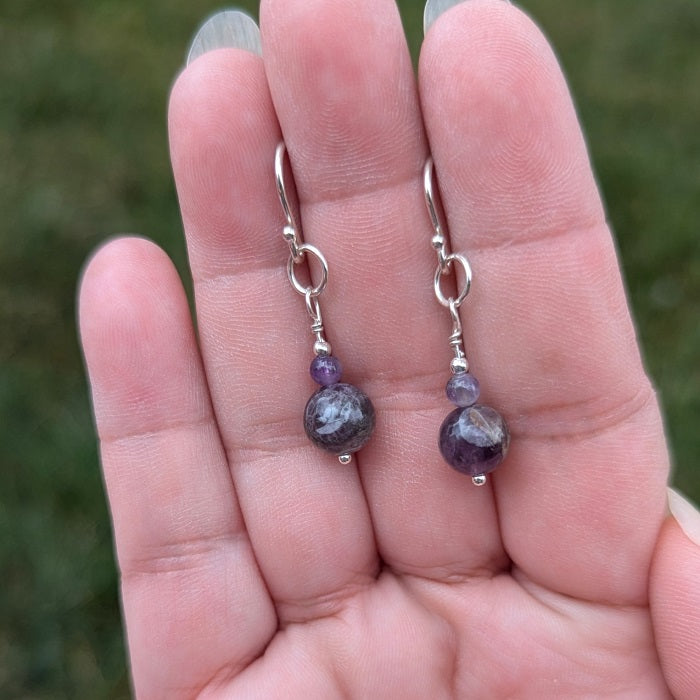 A pair of Sterling Silver and Amethyst earrings handmade in Illinois