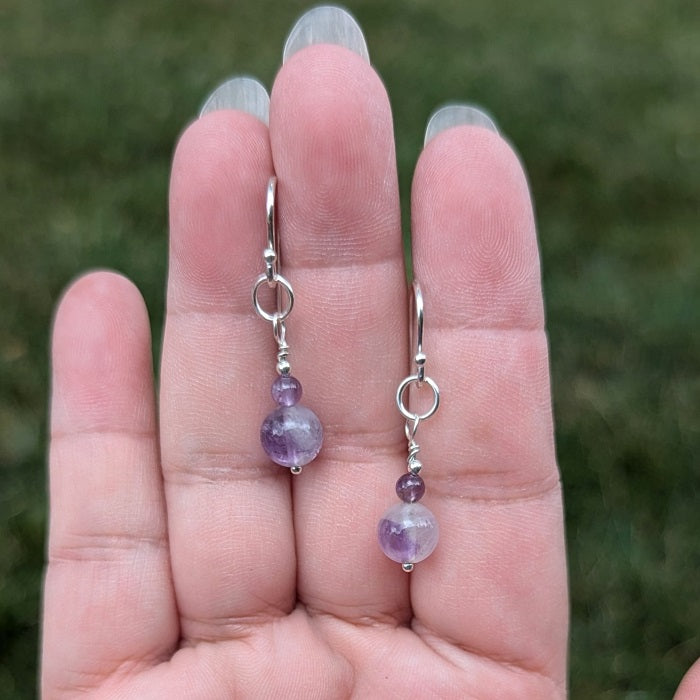 A pair of Sterling Silver and Amethyst earrings handmade in Illinois
