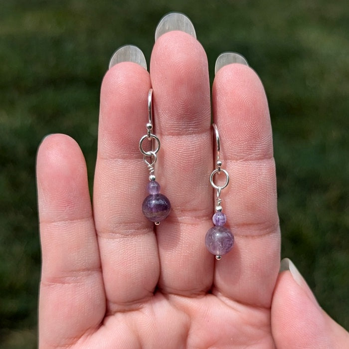 A pair of Sterling Silver and Amethyst earrings handmade in Illinois