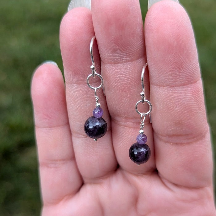 A pair of Sterling Silver and Amethyst earrings handmade in Illinois