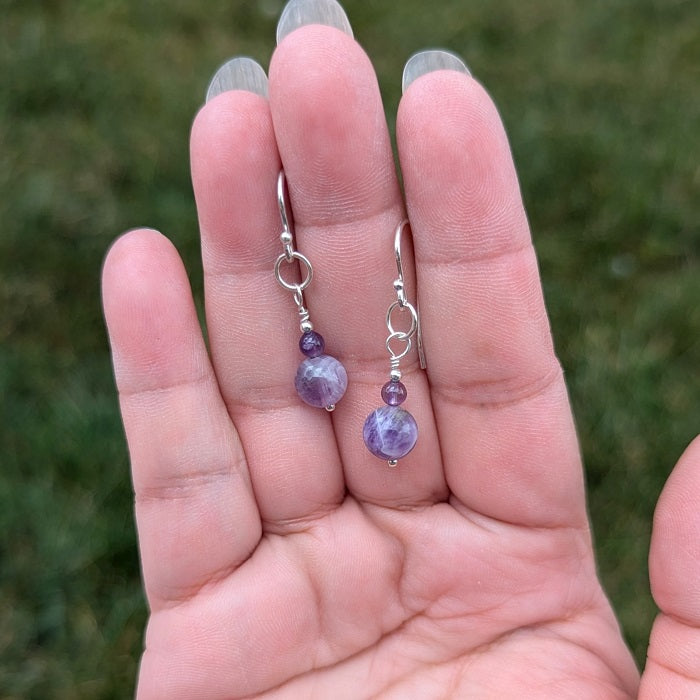A pair of Sterling Silver and Amethyst earrings handmade in Illinois
