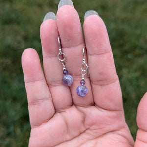 A pair of Sterling Silver and Amethyst earrings handmade in Illinois