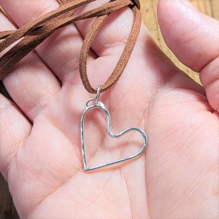 Sterling Silver Heart Pendant with Microfiber Suede (Eco-friendly)