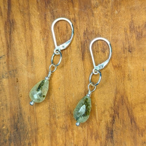 Beautifully faceted light green Prehnite natural gemstone earrings