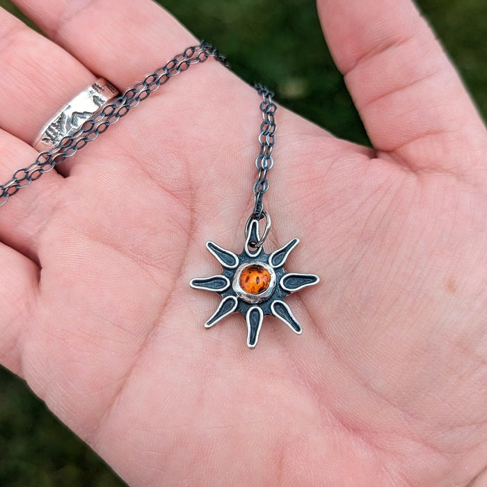Sterling Silver and Amber Pendant Necklace