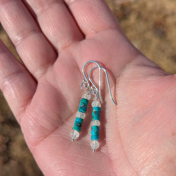 NEW! Sterling Silver Turquoise and Moonstone Earrings - "Clear Waters"