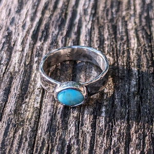 Sterling Silver Hammered Wide Band Ring with Turquoise