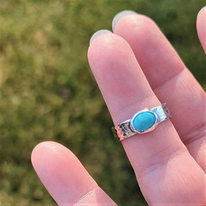 Sterling Silver Hammered Wide Band Ring with Turquoise