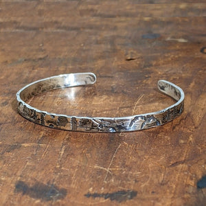 Sterling Silver Forest Bracelet featuring soaring eagles, mountains, and trees