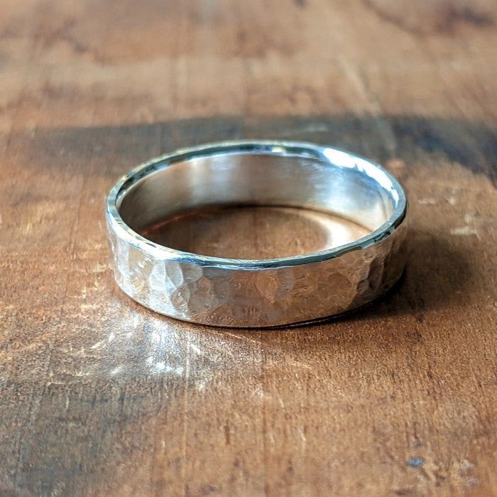 Thick Sterling Silver Hammered Ring for Men - Wedding Band For Him