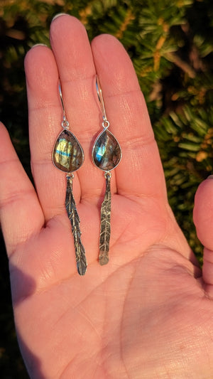 Sterling Silver Labradorite earrings with One of a Kind Feathers